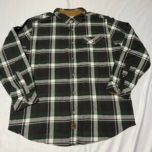 Legendary Whitetails Shirt Plaid Size LG Buck Camp Flannel Green Corduroy Collar
